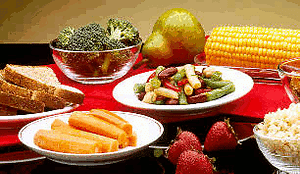Frutas, verduras e cereais em uma dieta alimentar saudável