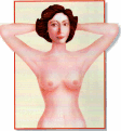 Auto-exame de mamas com as mãos atrás da cabeça